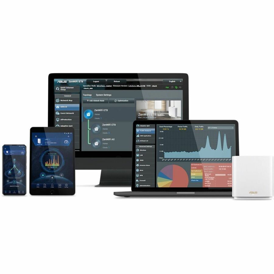 Asus ZenWiFi ET8 (W-3-PK) Wi-Fi 6E IEEE 802.11 a/b/g/n/ac/ax Ethernet Wireless Router Asus ZenWiFi ET8 (W-3-PK) Wi-Fi 6E IEEE 802.11 a/b/g/n/ac/ax Ethernet Wireless Router